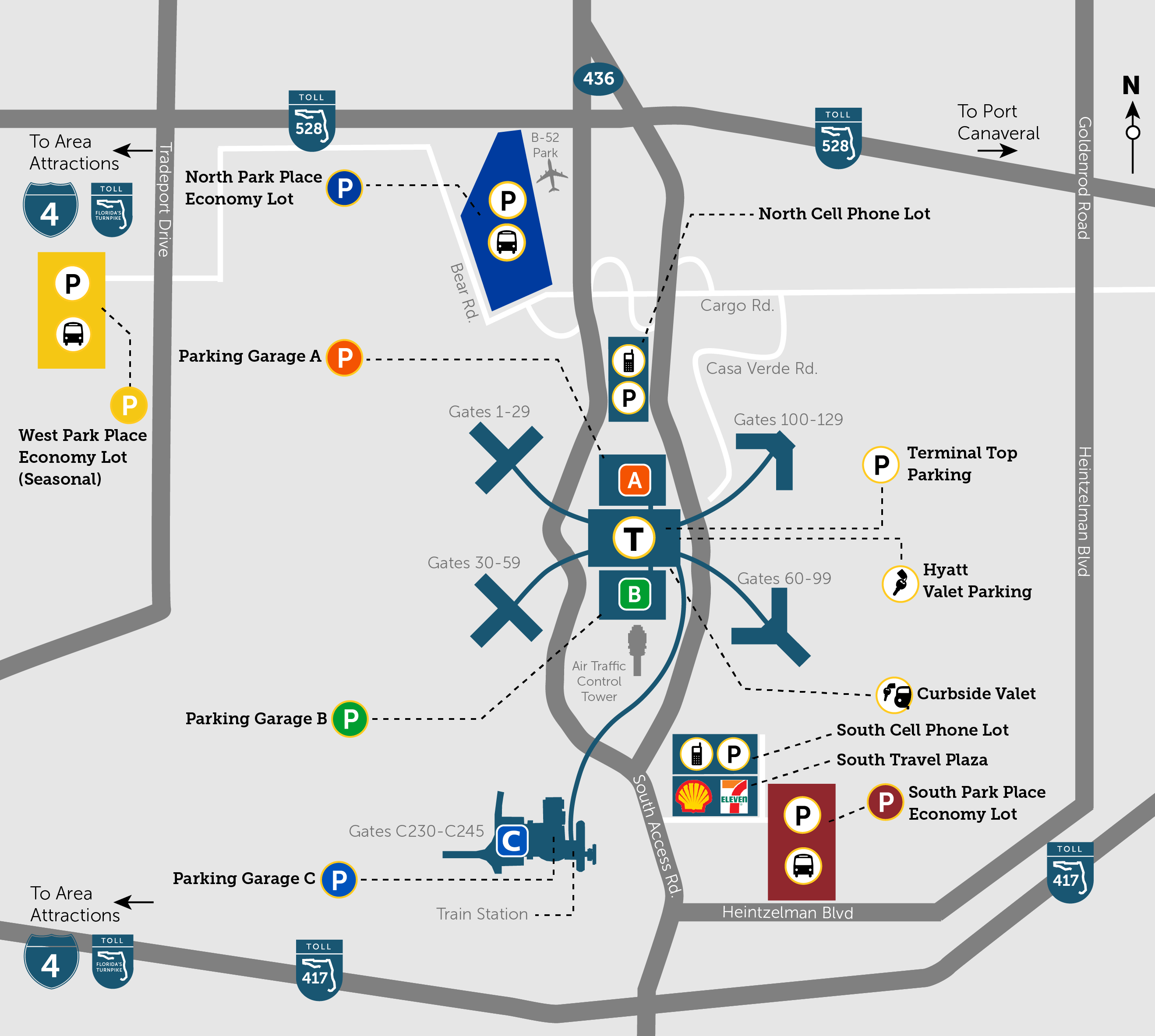 Mapa de estacionamiento del aeropuerto de Orlando