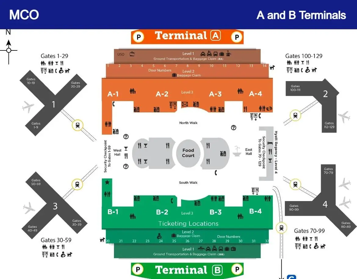 Mapa de la terminal del aeropuerto MCO