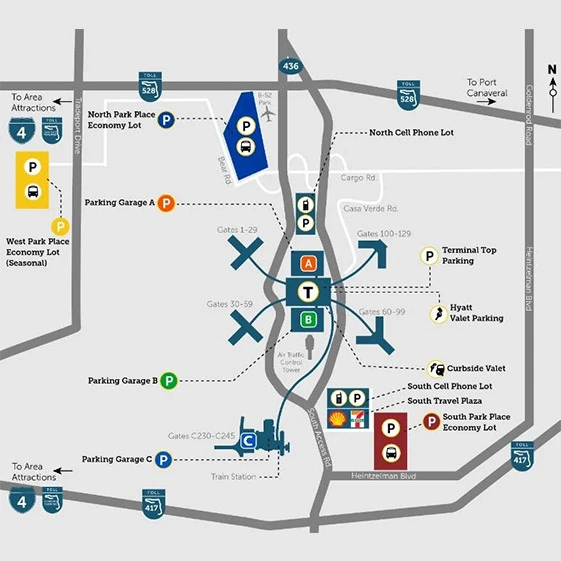 Mapa de estacionamiento del aeropuerto de Orlando